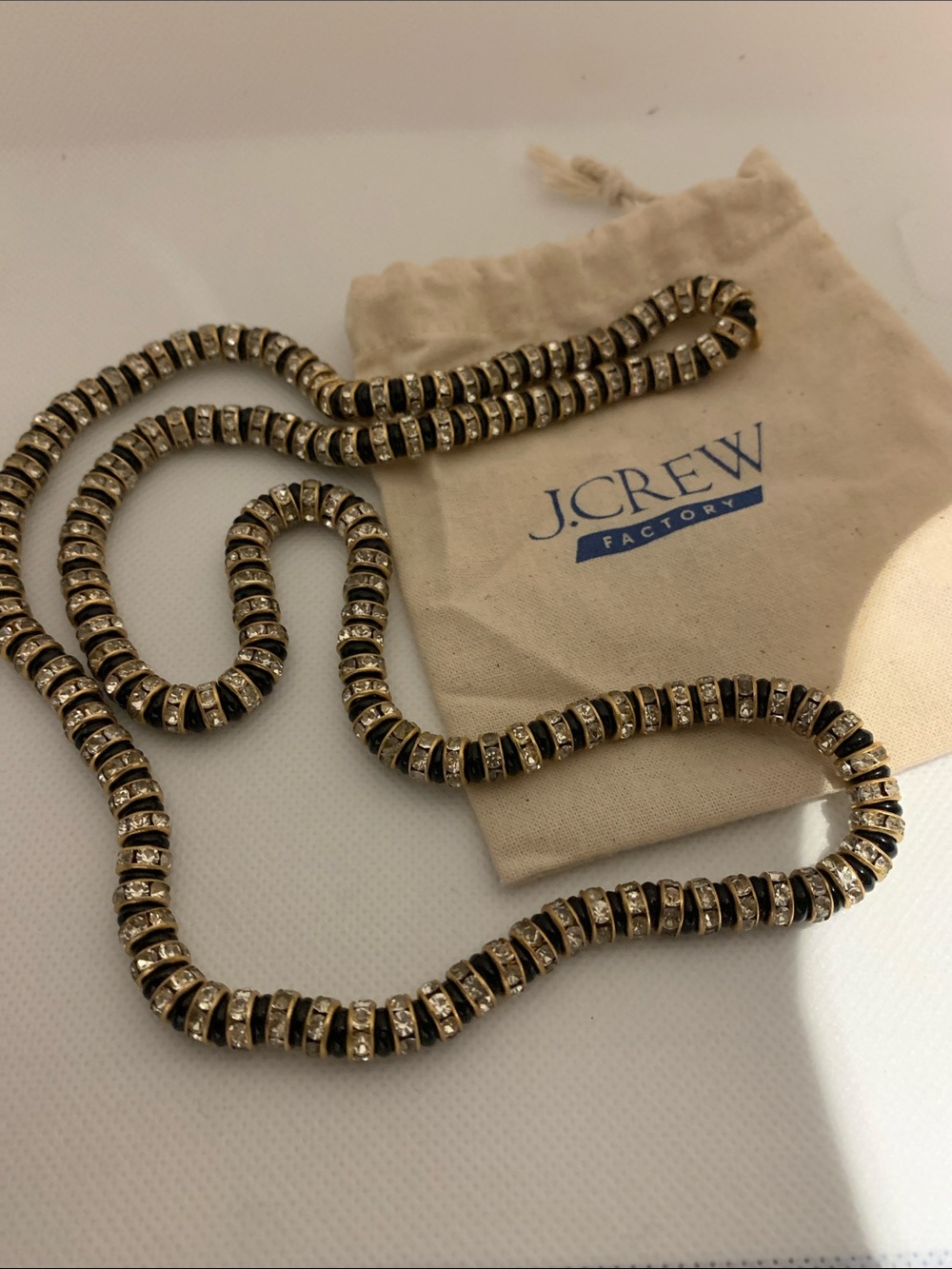 J. Crew Factory Gold and Black/BLUE Crystal Link Necklace